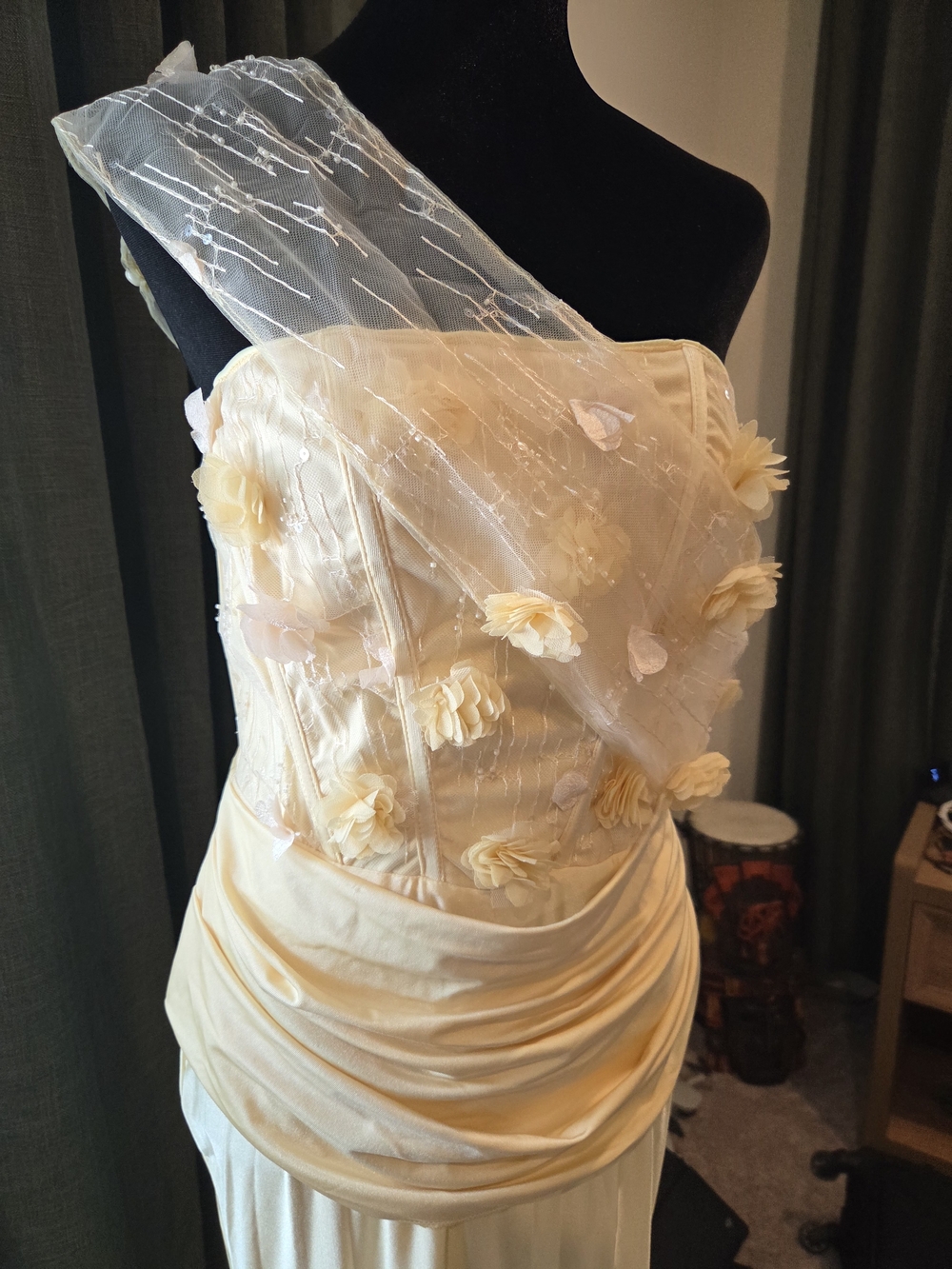 Strapless Floral-Appliqué Satin Gown - Picture 7 of 11